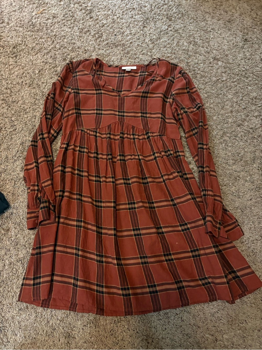 Women’s Plaid Long-Sleeve Dress in Rust